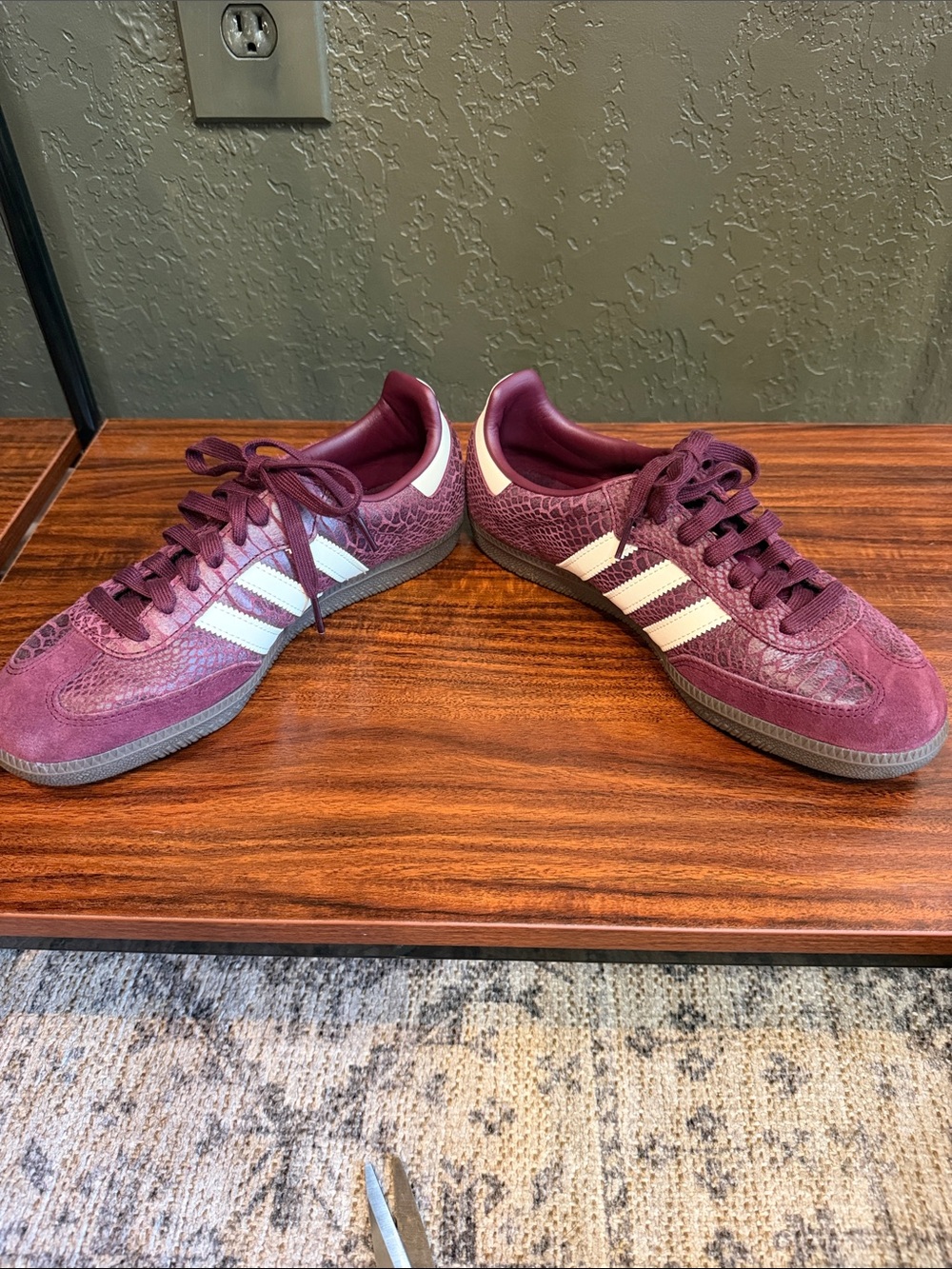 adidas Maroon Suede Trainers with White Stripes - Picture 3 of 8